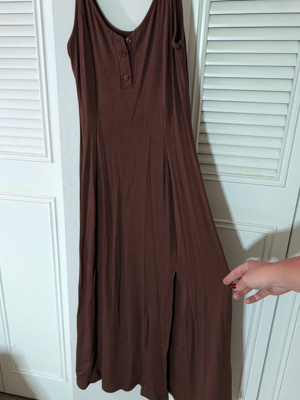 Brown Spaghetti-Strap Maxi Dress - Casual Henley Style